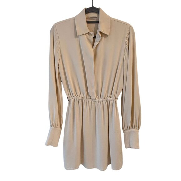 Alexis Levina Ivory Long Sleeve Mini Shirt Dress Elastic Waist Size S Crepe - Picture 10 of 12